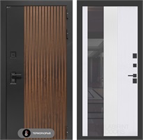 Входная дверь с терморазрывом Айслаб с тонированным зеркалом №32 - Белый рельеф софт для частного загородного дома и дачи 31445