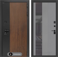 Входная дверь с терморазрывом Айслаб с тонированным зеркалом №32 - Серый рельеф софт для частного загородного дома и дачи 31446