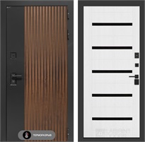 Входная дверь с терморазрывом Айслаб №01 - Белое дерево, стекло черное для частного загородного дома и дачи 31464