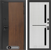 Входная дверь с терморазрывом Айслаб №02 - Сандал белый, стекло черное для частного загородного дома и дачи 31468