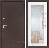 Входная металлическая дверь Лабиринт Классик с Зеркалом 18 (Антик медный / Белое дерево)