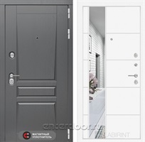 Входная металлическая дверь Лабиринт Платинум 19 Зеркало (Альберо Грей / Белый софт)