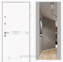 Входная металлическая дверь Лабиринт Line White с Зеркалом Максимум (Шагрень белая / Грей софт)