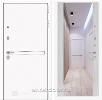 Входная металлическая дверь Лабиринт Line White с Зеркалом Максимум (Шагрень белая / Сандал белый)