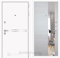 Входная металлическая дверь Лабиринт Line White с Зеркалом (Шагрень белая / Акация светлая)
