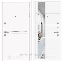 Входная металлическая дверь Лабиринт Line White 19 Зеркало (Шагрень белая / Белый софт)
