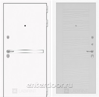 Входная металлическая дверь Лабиринт Line White 6 (Шагрень белая / Белое дерево)