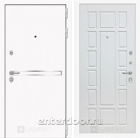 Входная металлическая дверь Лабиринт Line White 12 (Шагрень белая / Белое дерево)