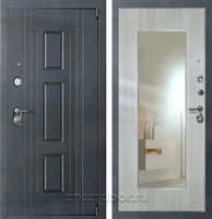 Входная металлическая дверь Джаз с Зеркалом (Креп чёрный / Лиственница)