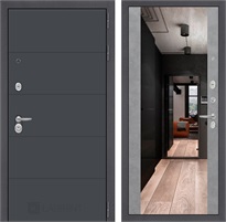 Входная металлическая дверь Лабиринт Арт с Зеркалом Максимум (Графит софт / Бетон светлый)