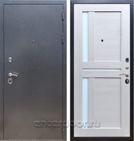 Входная стальная дверь Армада Оптима СБ-18 (Антик серебро / Лиственница беж) стекло белое матовое
