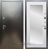 Входная дверь Триумф 3К с зеркалом Оптима (Антик серебро / Белый матовый)