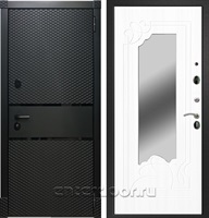 Входная дверь Армада Бастион зеркало ФЛЗ-147 (Чёрный кварц / Белый ясень)
