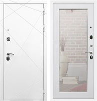 Входная дверь Лофт с зеркалом 2XL (Белый матовый / Белый ясень) для установки в квартиру 17879