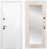 Входная дверь Лофт с зеркалом 2XL (Белый матовый / Беленый дуб) для установки в квартиру 17881