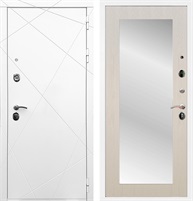 Входная дверь Лофт с зеркалом 2XL (Белый матовый / Лиственница беж) для установки в квартиру 17882