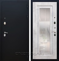 Входная дверь Армада Престиж с зеркалом ФЛЗ-120 (Чёрный муар / Бетон светлый)