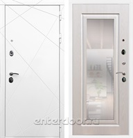 Входная дверь Армада Лофт с зеркалом ФЛЗ-120 (Белый матовый / Лиственница беж)