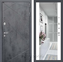 Входная металлическая дверь Лабиринт Лофт с зеркалом Максимум (Бетон темный / Белый софт)