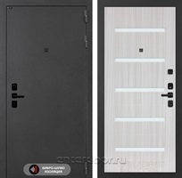Входная металлическая дверь Лабиринт Acustic 01 (Муар серый / Сандал белый)