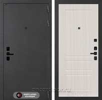 Входная металлическая дверь Лабиринт Acustic 03 (Муар серый / Сандал белый)
