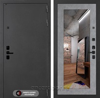 Входная металлическая дверь Лабиринт Acustic с зеркалом 18 (Муар серый / Бетон светлый)