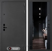 Входная металлическая дверь Лабиринт Acustic с зеркалом Максимум (Муар серый / Черный кварц)