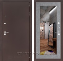 Входная металлическая дверь Лабиринт Классик с зеркалом 18 (Антик медный / Бетон светлый)