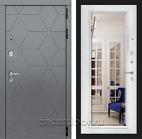 Входная металлическая дверь Лабиринт Cosmo с зеркалом Фацет (Графит / Белый софт)