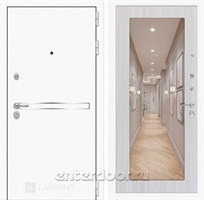 Входная металлическая дверь Лабиринт Line White с зеркалом 18 (Шагрень белая / Сандал белый)