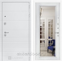 Входная металлическая дверь Лабиринт Трендо с зеркалом Фацет (Белый камень / Белый софт)