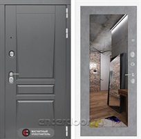 Входная металлическая дверь Лабиринт Платинум с зеркалом 18 (Альберо Грей / Бетон светлый)