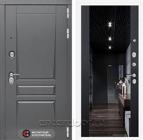 Входная металлическая дверь Лабиринт Платинум с зеркалом Максимум (Альберо Грей / Черный кварц)