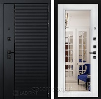 Входная металлическая дверь Лабиринт Piano с зеркалом Фацет (Чёрный кварц / Белый софт)
