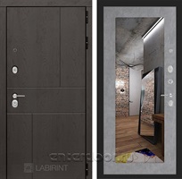 Входная металлическая дверь Лабиринт Урбан с зеркалом 18 (Дуб горький шоколад / Бетон светлый)