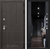 Входная дверь Лабиринт Урбан с зеркалом Максимум (Дуб горький шоколад / Черный кварц)