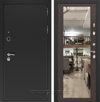 Входная металлическая дверь Персона Евро-2 с зеркалом ФЛЗ-70 (Чёрный муар / Венге тисненный)