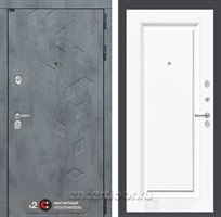 Входная металлическая дверь Лабиринт Бетон 27 (Бетон песочный / Эмаль белая RAL 9003)