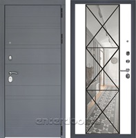 Входная металлическая дверь Лира 3К с зеркалом Перфекто (Графит софт / Дерево структурное)