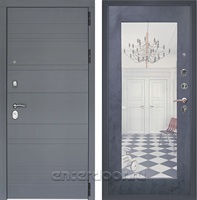Входная металлическая дверь Лира 3К с зеркалом Модерн (Графит софт / Бетон темный)