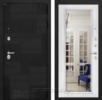 Входная металлическая дверь Лабиринт Пазл с зеркалом Фацет (Лофт черный / Белый софт)