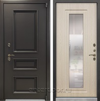 Уличная входная дверь с терморазрывом Лекс Термо Айсберг с зеркалом №23 (Муар коричневый / Беленый дуб)