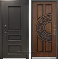 Уличная входная дверь с терморазрывом Лекс Термо Айсберг №27 (Муар коричневый / Голден патина черная)