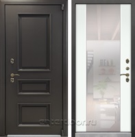 Уличная входная дверь с терморазрывом Лекс Термо Айсберг зеркало №61 (Муар коричневый / Ясень белый)