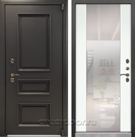 Уличная входная дверь с терморазрывом Лекс Термо Айсберг зеркало №61 (Муар коричневый / Шагрень белая)