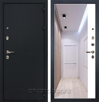 Входная металлическая дверь Лекс Рим с зеркалом №109 (Черный шелк / Шагрень белая)