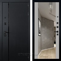 Входная металлическая дверь Лекс Гранд Рояль с зеркалом №116 (Черный кварц / Грей софт)