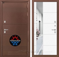 Уличная металлическая дверь Лабиринт Термо Лайт с зеркалом 19 (Антик медный / Белый софт)
