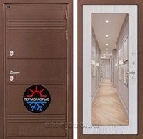 Уличная металлическая дверь Лабиринт Термо Лайт с зеркалом 18 (Антик медный / Сандал белый)
