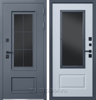 Входная дверь с терморазрывом АСД Эльбрус 3К с окном и английской решеткой (Муар серый / Лайт Софт Грей)